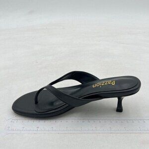 Pazzion Black Leather Kitten Heel Thong Sandals